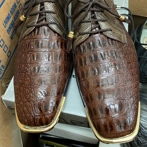 Men’s sz 12 Brown Two-Tone Snake, Gator & Gold Lemon Peppa Steppas - Picture 7 of 7